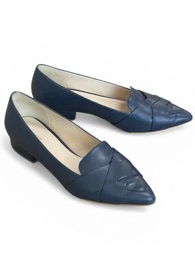 Cole Haan Camila Skimmer Navy Leather Loafers Sz 7 Pointed Toe Braided Detail